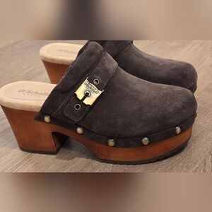 Dr. Scholl's Dark Brown Suede Studded Clog Mules